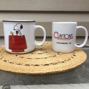 Two Ceramic Mugs, Snoopy and Woodstock + Lynchburg VA VTG